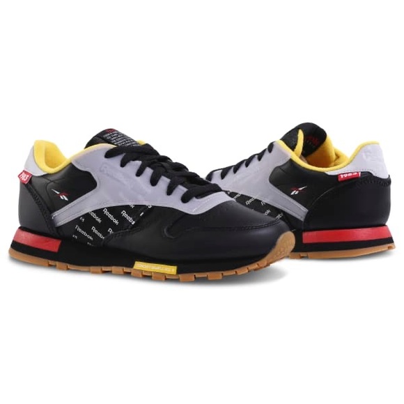 NEW Reebok Classic Leather Altered Big Kids' Shoes Black/Red/Yellow/Grey dv5251 - Picture 2 of 6